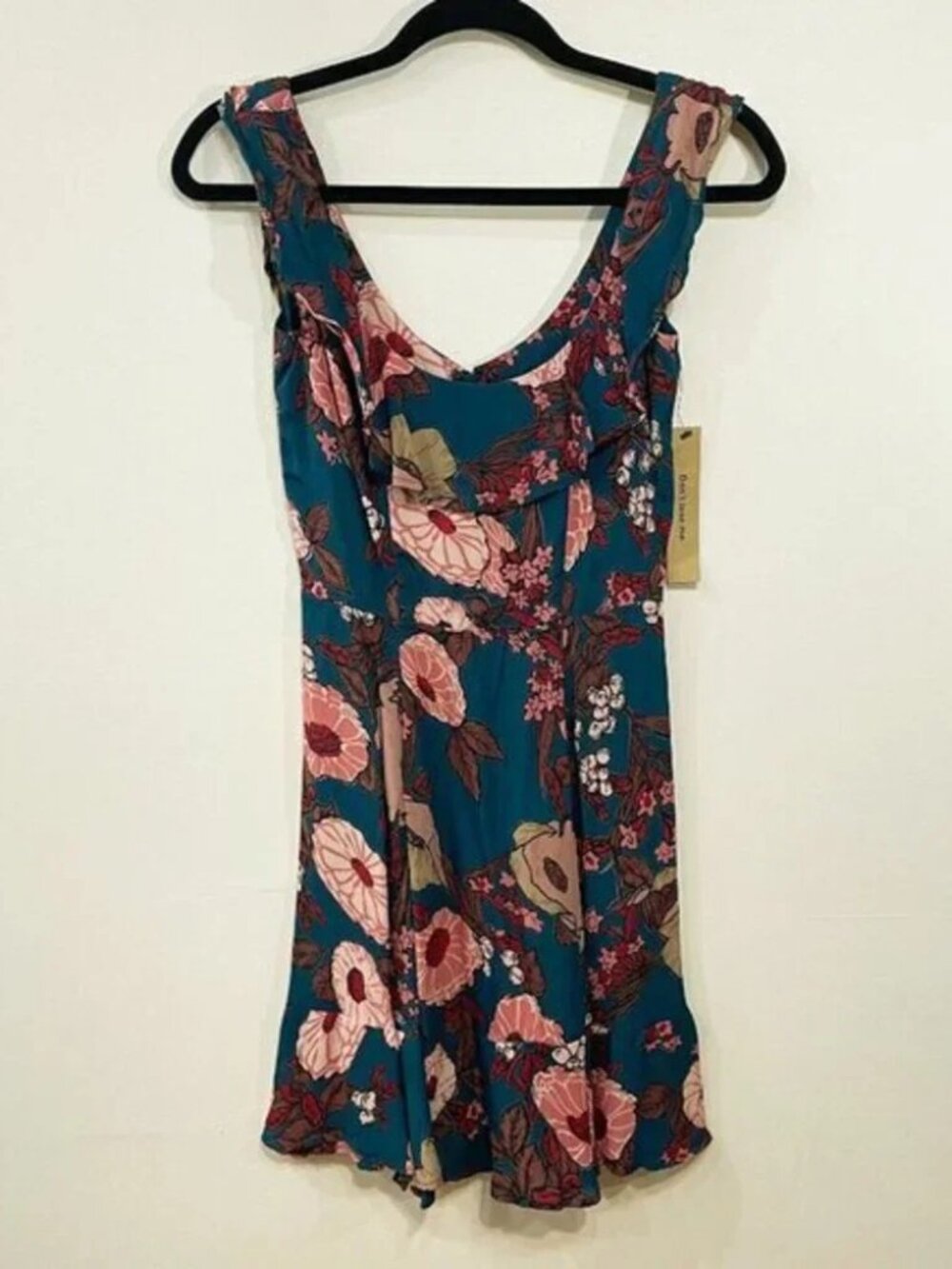 New Reformation Perla Floral Ruffle Mini Dress Teal Pink 0 $218